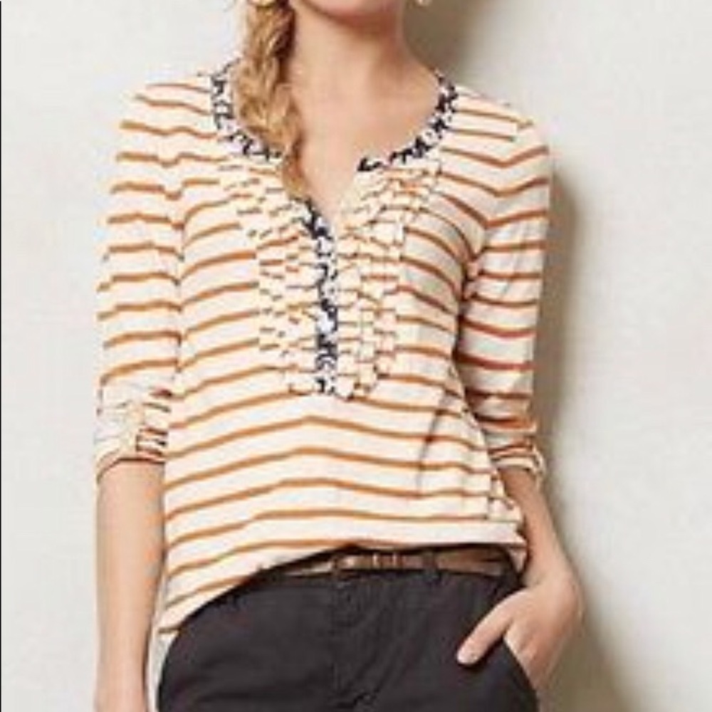 Striped ruffle henley top, Postmark Anthropologie